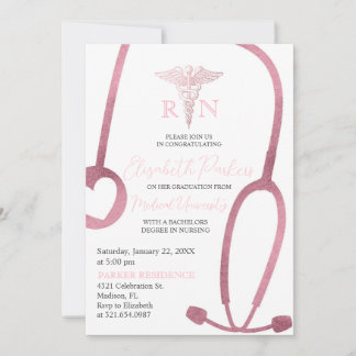 Blush Pink Gold RN Nursing Graduation Party Invitation