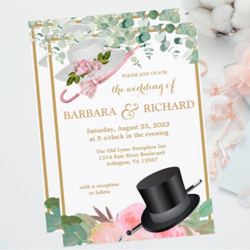 Blush Pink Gold Romantic Floral QR Wedding  Invitation