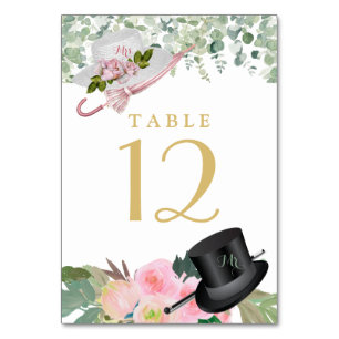 Blush Pink Gold Romantic Floral Wedding Table Number
