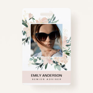 BLUSH PINK GOLD ROSE FLORAL PHOTO LOGO IDENTITY BADGE