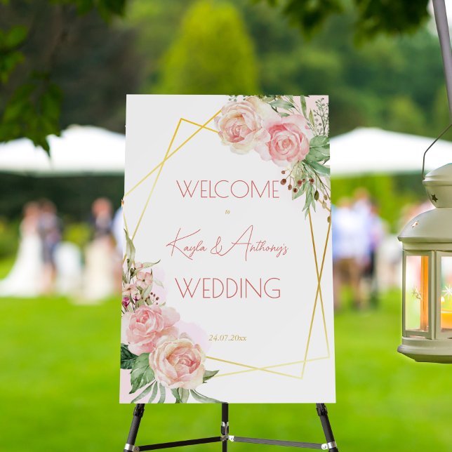 Blush pink gold rose floral wedding welcome sign (Creator Uploaded)