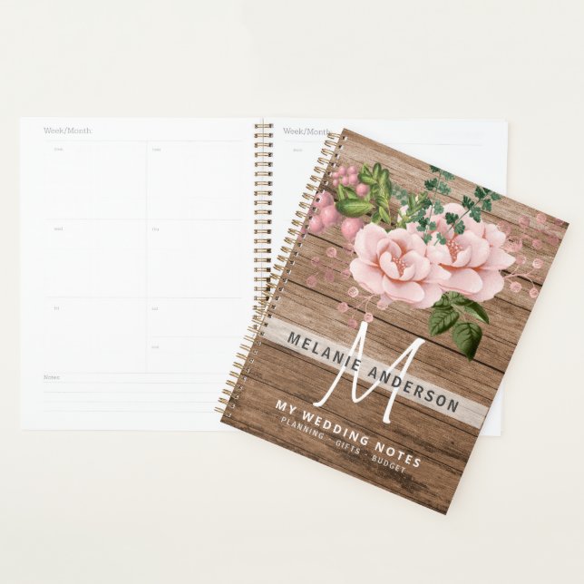 Blush Pink Gold Roses Flower Wedding Planning Planner (Display)