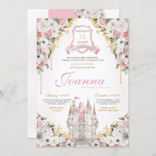 Blush Pink Gold Royal Castle Princess Quinceanera Invitation