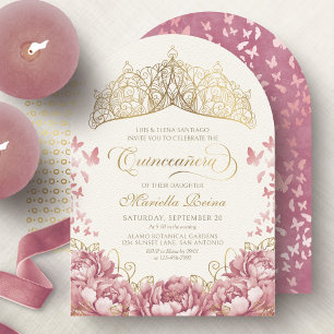 Blush Pink Gold Royal Princess Quinceanera Invitation