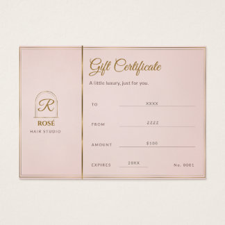 Blush Pink Gold Salon Monogram Gift Certificate