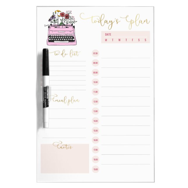 Blush Pink Gold Script Daily Planning To Do List Dry Erase Board (Front)