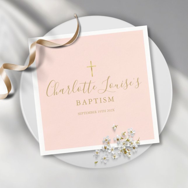 Blush Pink Gold Signature Baptism Christening Napk Napkins (Creator Uploaded)