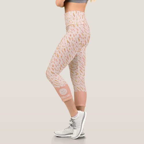 Blush Pink Gold Sketched Lines Custom Pickleball Capri Leggings