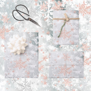 Blush Pink Gold Snowflakes Frozen Lake Ice Wrapping Paper Sheets