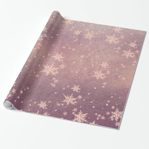 Blush Pink Gold Snowflakes Purple Dusk Sunset Wrapping Paper