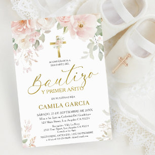 Blush Pink & Gold Spanish Bautizo y Primer Anito Invitation