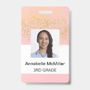 Blush Pink Gold Sparkle Teacher Badge