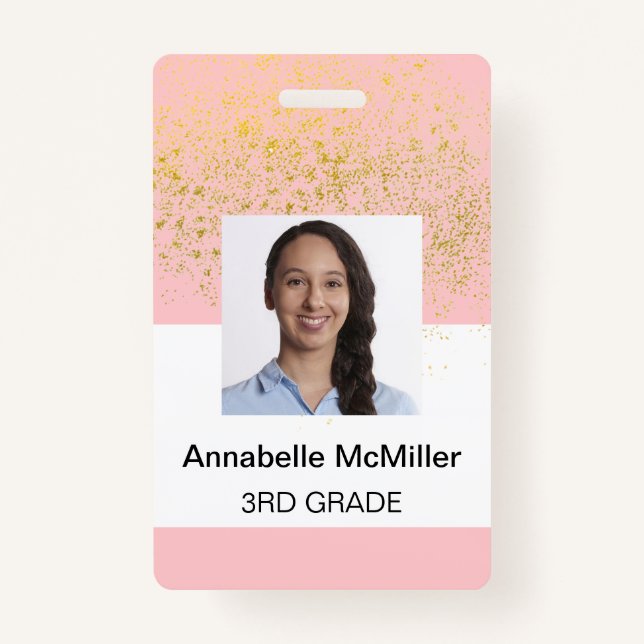 Blush Pink Gold Sparkle Teacher Badge (Front)