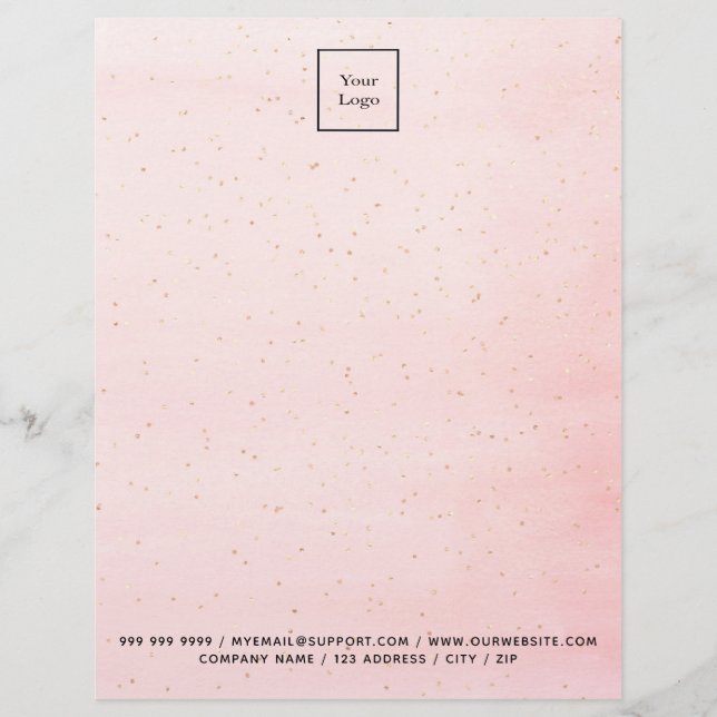 Blush pink gold sparkles elegant business logo letterhead (Front)