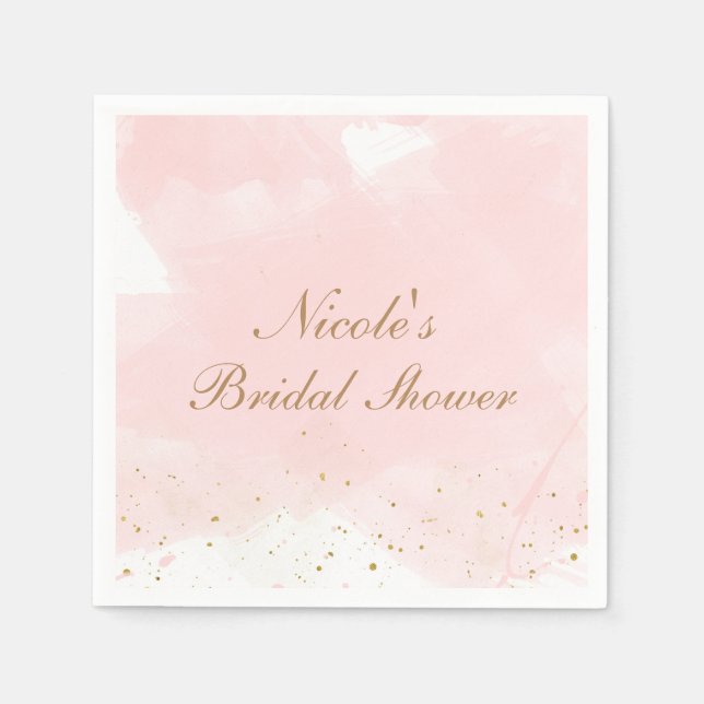 Blush Pink & Gold Splatter Modern Bridal Shower Paper Napkins (Front)
