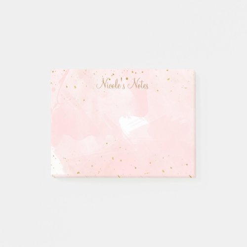 Blush Pink Gold Splatter Modern Glam Personalized Post_it Notes