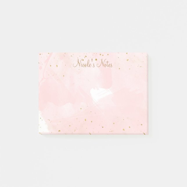 Blush Pink Gold Splatter Modern Glam Personalized Post-it Notes (Front)