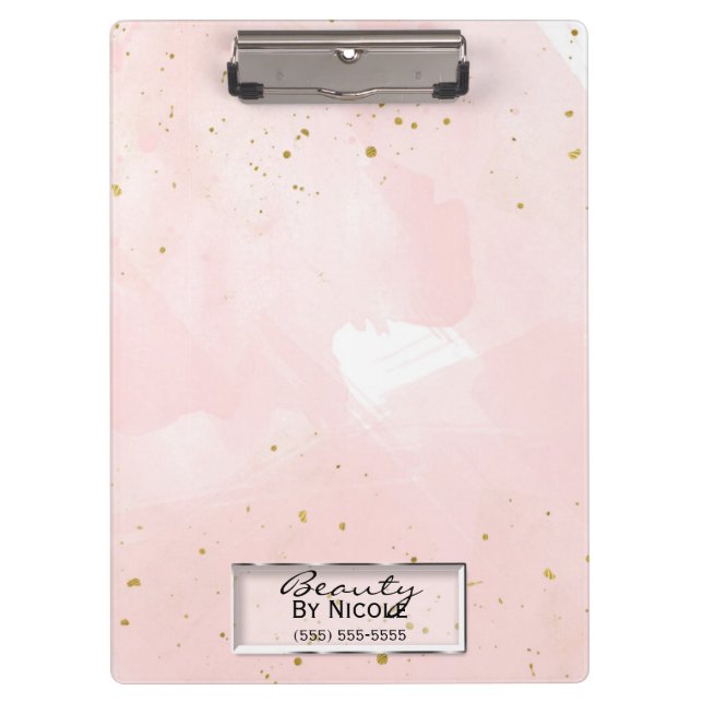 Blush Pink & Gold Splatter Modern Personalized Clipboard (Front)