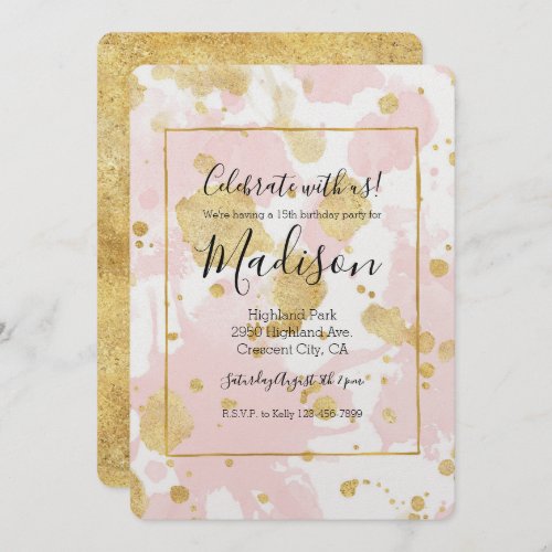 Blush Pink Gold Splatters Abstract Invitation