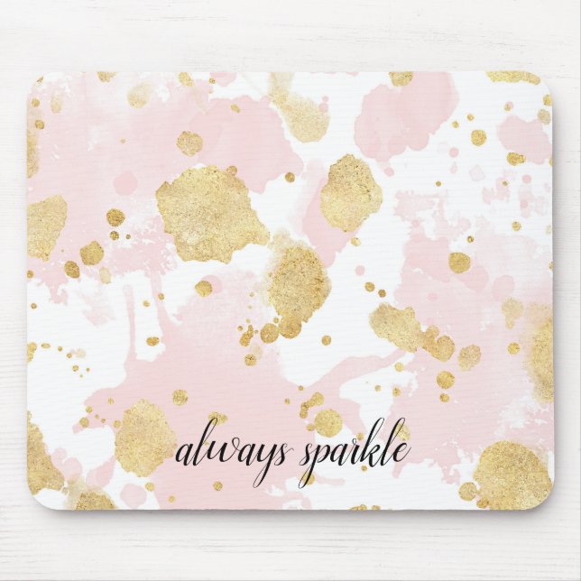 Blush Pink Gold Splatters Abstract Mouse Pad (Front)