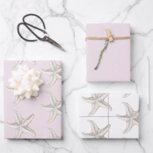 Blush Pink Gold Starfish Beach Bridal Shower Wrapping Paper Sheets