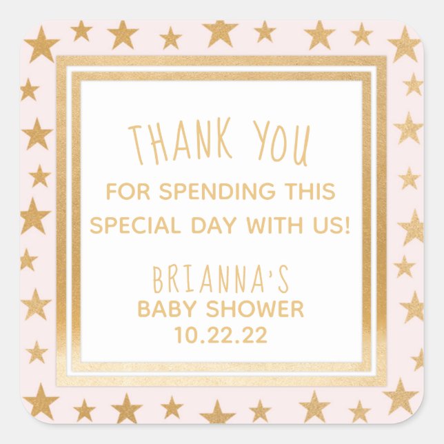 Blush pink gold stars baby shower favor sticker (Front)