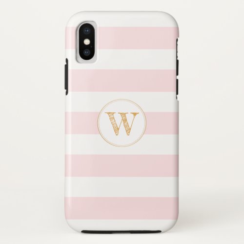 Blush Pink Gold stripe monogram phone case