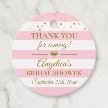 Blush Pink Gold Stripes Bridal Shower Thank You Favor Tags by UniqueWeddingShop at Zazzle