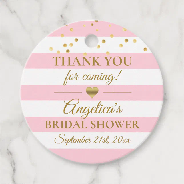 Blush Pink Gold Stripes Bridal Shower Thank You Favor Tags | Zazzle