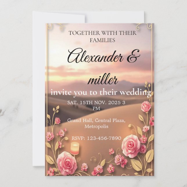Blush Pink & Gold Sunset Wedding InvitatInvitation Invitation (Front)