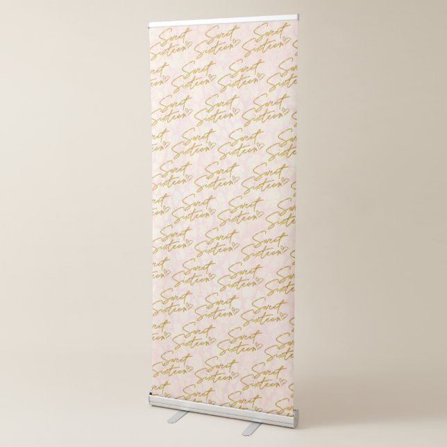 Blush Pink & Gold Sweet 16 Party Photo Backdrop Retractable Banner (3/4)