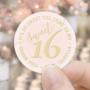 Blush Pink Gold Sweet 16th Birthday Party Favor Classic Round Sticker
