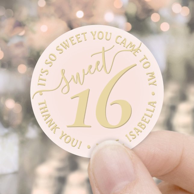 Blush Pink Gold Sweet 16th Birthday Party Favor Classic Round Sticker (Creator Uploaded)