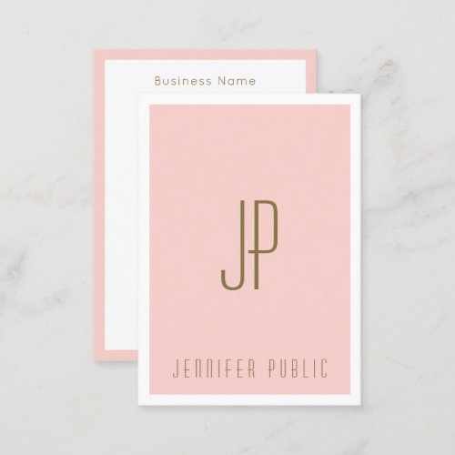 Blush Pink Gold Text Monogram Modern Vertical Business Card