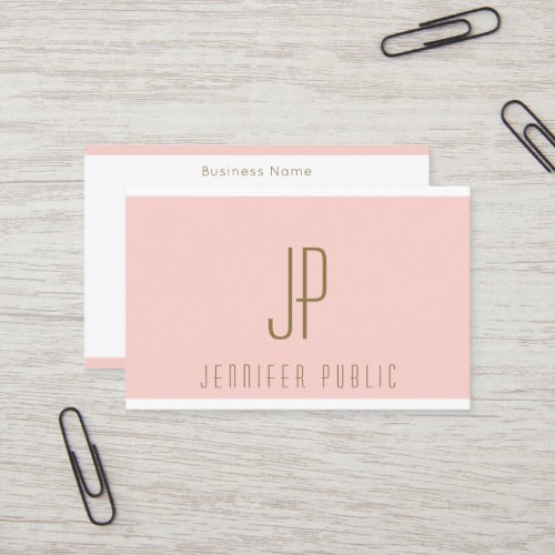 Blush Pink Gold Text Monogrammed Modern Template Business Card
