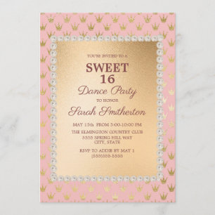 Blush Pink Gold Tiara Sweet 16 Dance Party Invitation