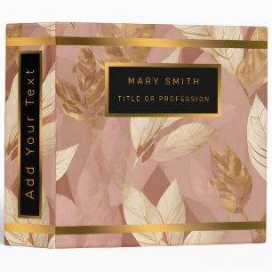 Blush Pink Gold Trendy Boho Leaves Collection 3 Ring Binder