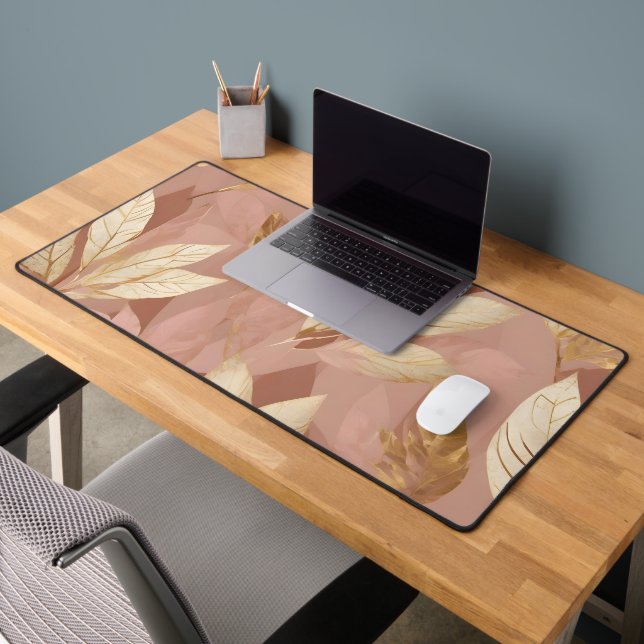 Blush Pink Gold Trendy Boho Leaves Collection Desk Mat (Office 2)