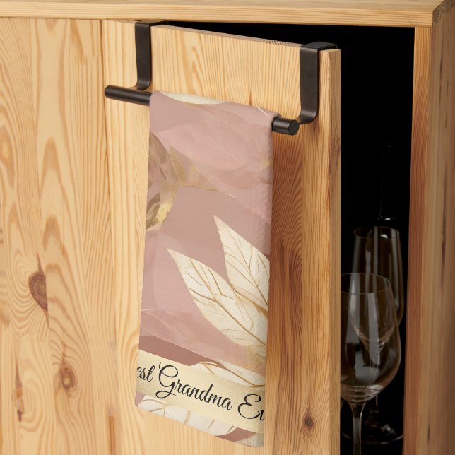 Blush Pink Gold Trendy Boho Leaves Collection Kitchen Towel (Thirds Fold)