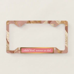 Blush Pink Gold Trendy Boho Leaves Collection License Plate Frame