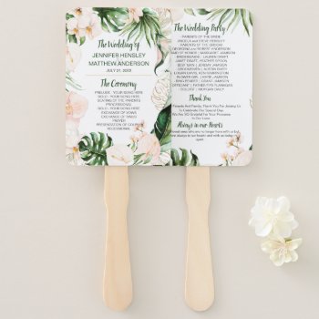 Blush Pink Gold Tropical Greenery Wedding Ceremony Hand Fan by dmboyce at Zazzle