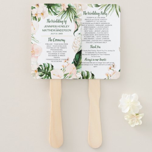 Blush Pink Gold Tropical Greenery Wedding Ceremony Hand Fan