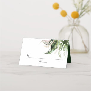 Blush Pink, Gold Tropical Greenery Wedding Place Card