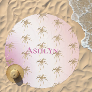 Blush Pink Gold Tropical Palm Trees Beach Towel