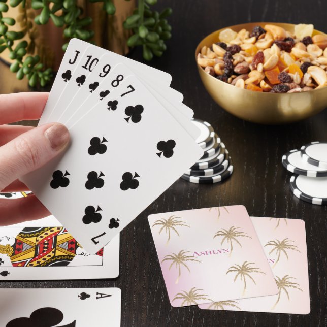 Blush Pink Gold Tropical Palm Trees   Poker Cards (In Situ)