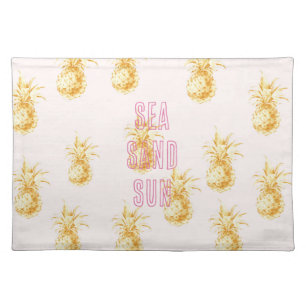 Blush Pink Gold Tropical Pineapples Cloth Placemat