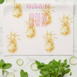 Blush Pink Gold Tropical Pineapples Kitchen Towel