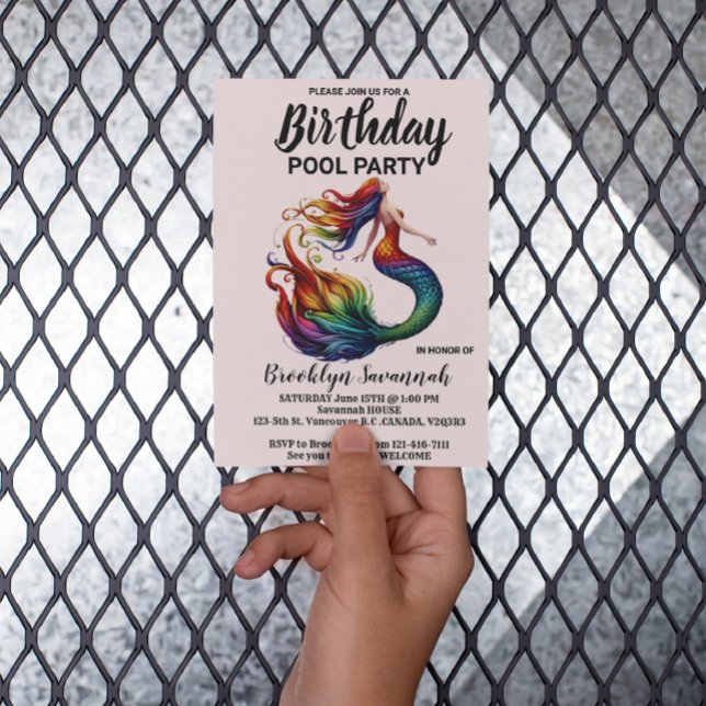 Blush Pink Gold Turquoise Mermaid Tail Pool Party Postcard (Creator Uploaded)
