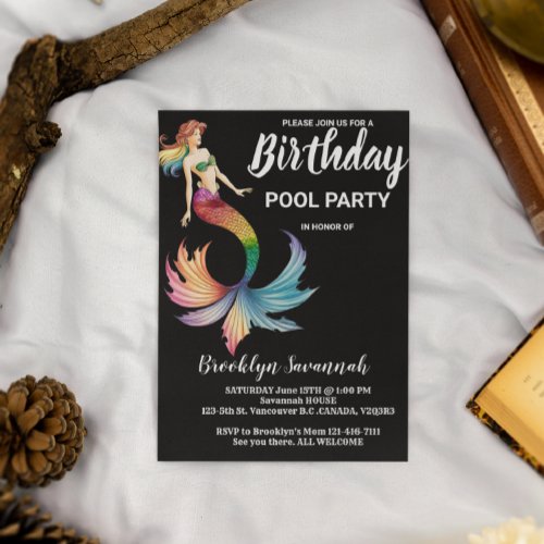 Blush Pink Gold Turquoise Mermaid Tail Pool Party Postcard