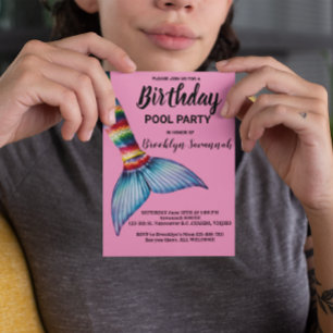 Blush Pink Gold Turquoise Mermaid Tail Pool Party Postcard